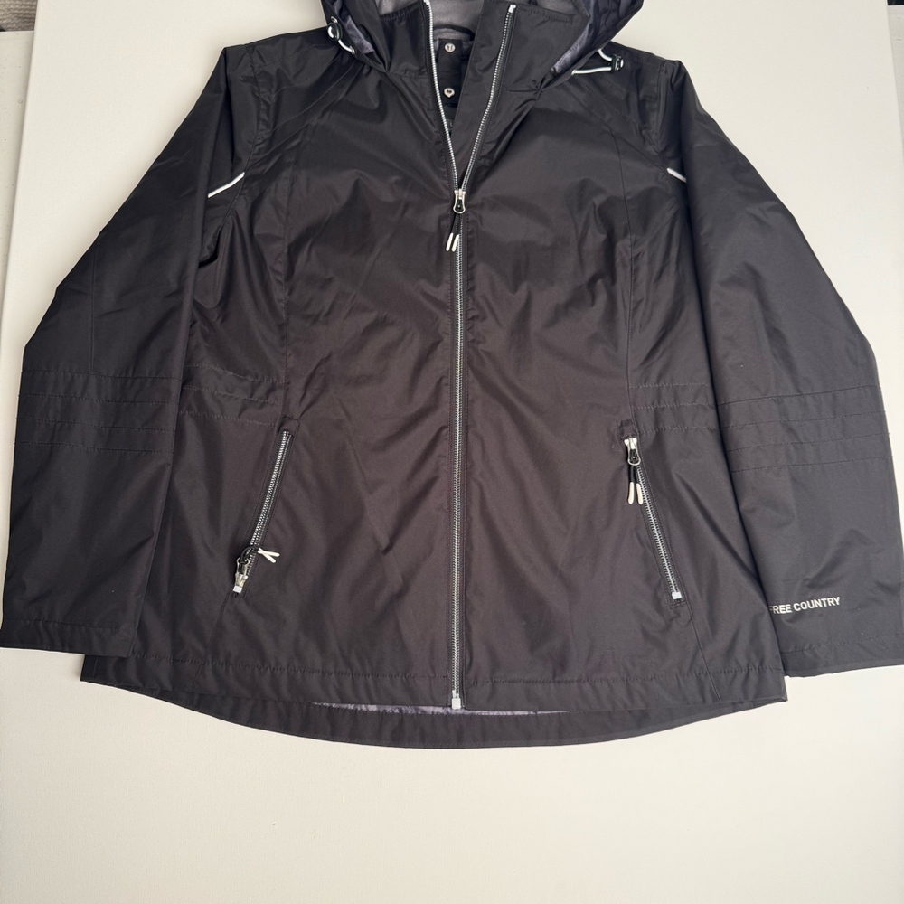 Free Country Jacket Womens L Large Black Long Sleeve Pockets Zipper Hood